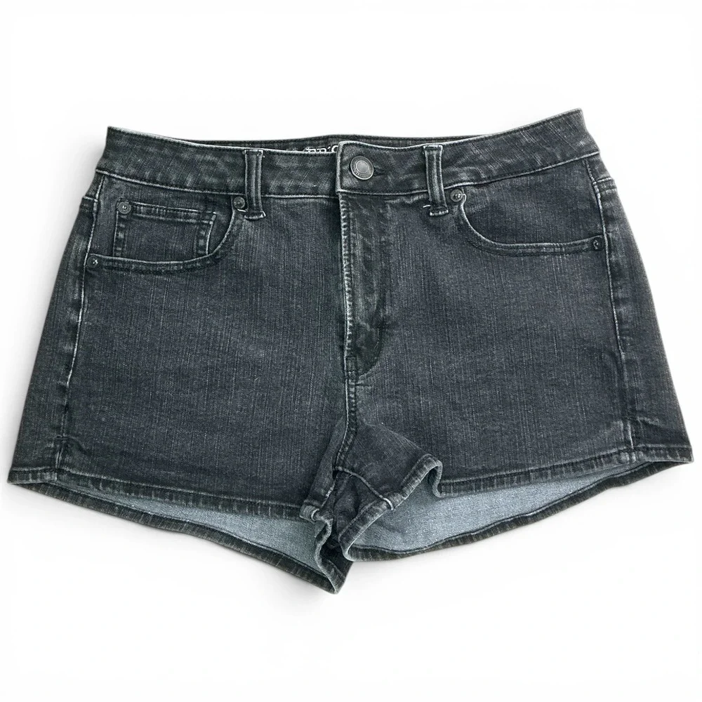 American Eagle Black Denim Hi-Rise Shortie Shorts Women 10 Super Stretch 360